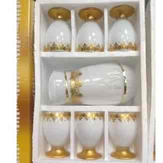 سرویس پارچ و جام ۷ پارچه سفید طلایی